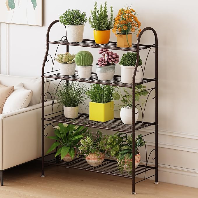 SORCEDAS Plant Stand Indoor Outdoor Plant Shelf 4 Tier Metal Corner Flower - Image 3