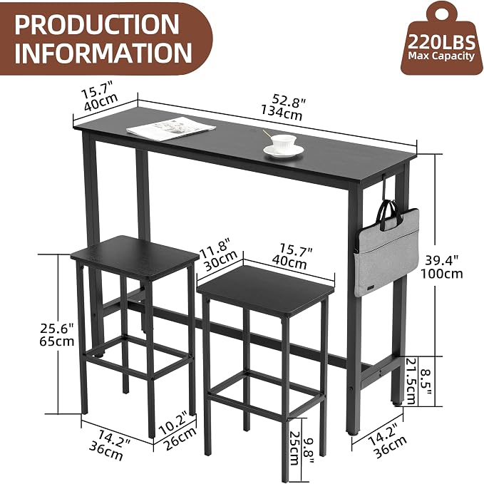Finnhomy 52.7" Industrial Bar Table Set - Image 5