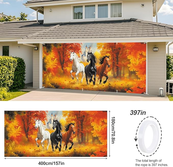 ANNA QUEEN Horse Garage Door Banner 6 x 13FT, Forest Scenery - Image 3