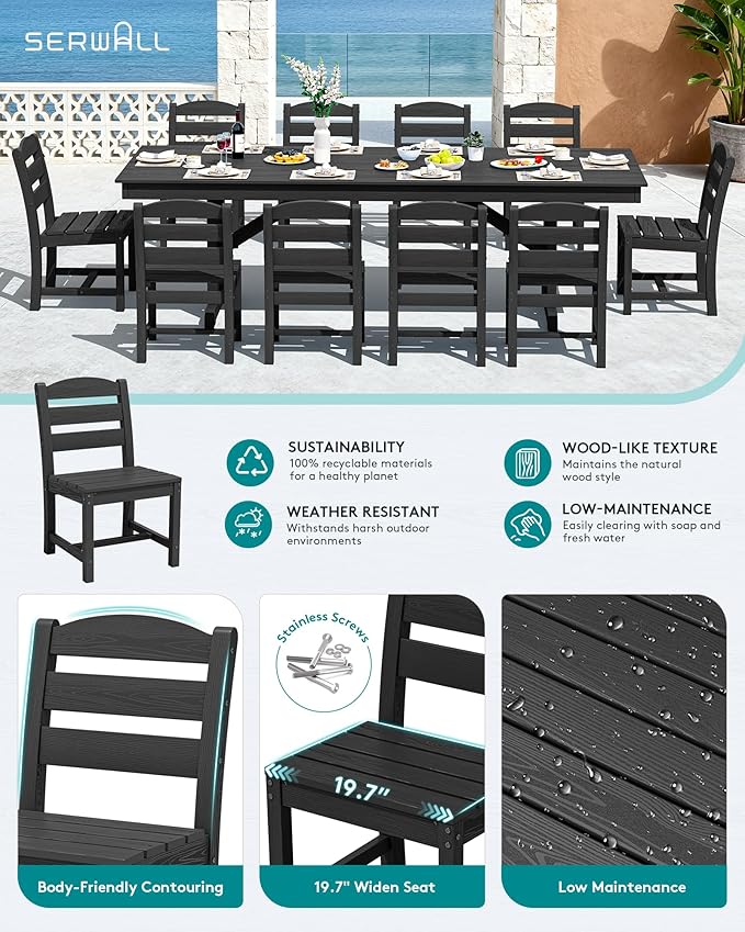 SERWALL Outdoor Dining Chairs Set of 4, All-Weather HDPE Patio Chair - Image 3