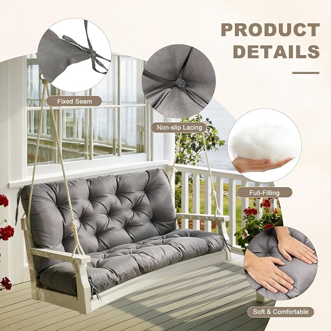 Porch Swing Cushion with Backrest, Waterproof Bench Cushion - Image 5
