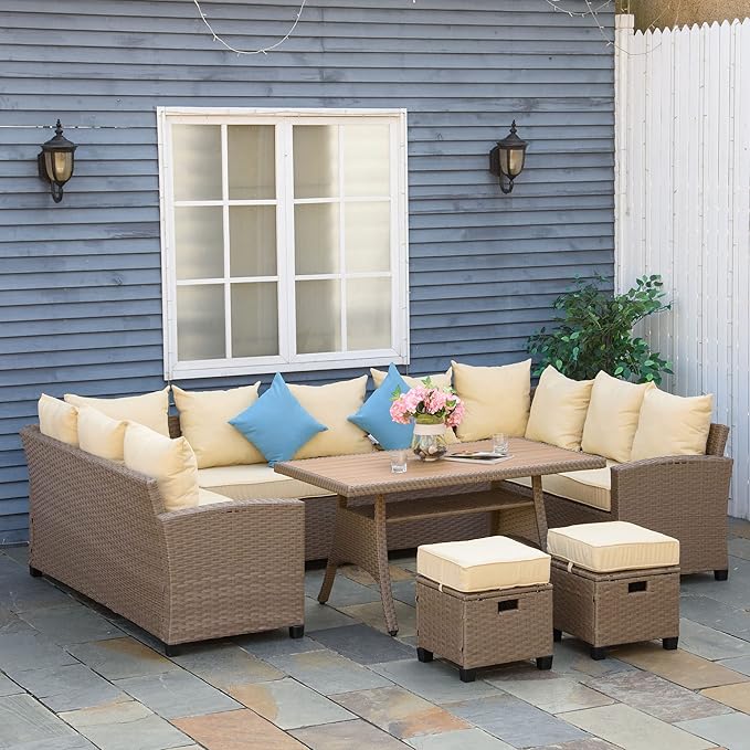 Outsunny 6 Piece Patio Furniture Set, PE Wicker Outdoor Furniture Conversation - Image 2