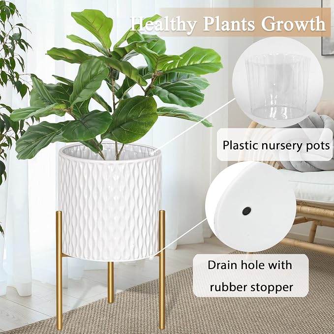 ARNIS Plants Pots with Stand, Unique Mid Century Decorative Metal Flower Pots - Image 4
