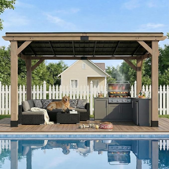 CHARMELEON Cedar Wood Gazebo 10' x 12', Wooden Grill Gazebo - Image 2