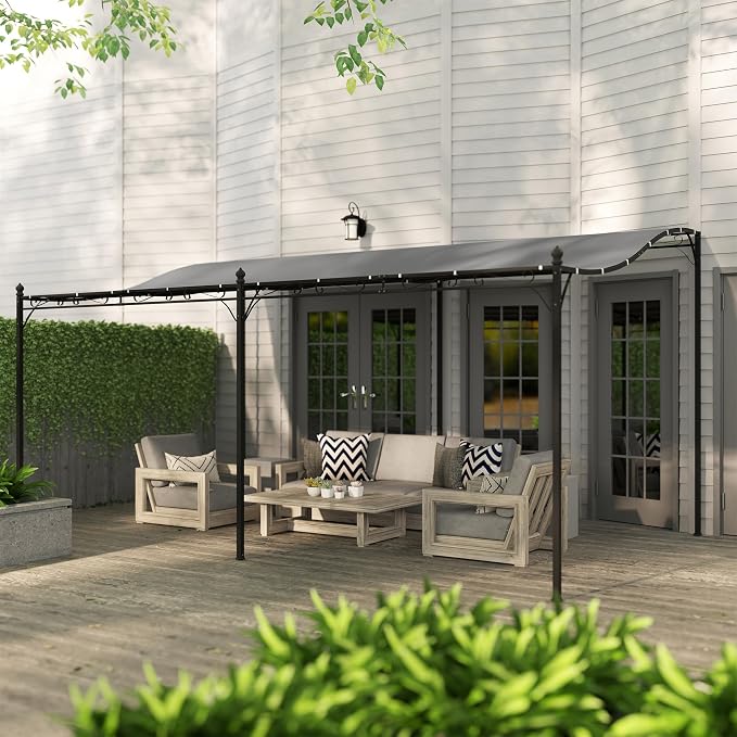 Outsunny 10' x 16' Outdoor Pergola Canopy, Wall-Mounted Metal Patio Canopy - Image 9