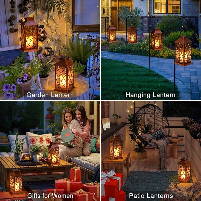 2Pack 10" Solar Outdoor Lanterns Waterproof Garden Gifts Women, Halloween - Image 3