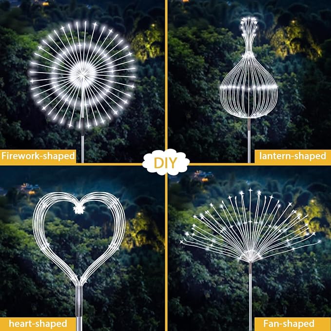 JJGoo Solar Firework Lights, 2 Pack 120 LEDs 2 Lighting Modes Solar Garden - Image 4