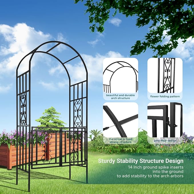 Heavy-Duty Arch with Gate, Iron Arbor Trellis Arbor Archway - Image 2