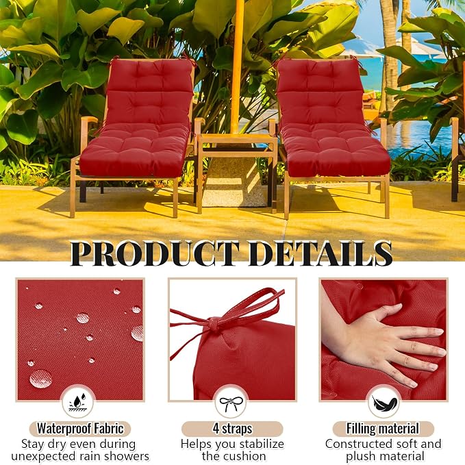 Kigley 2 Pcs Chaise Lounge Cushions 75 x 22 x 5 Inches Soft Lounge Chair - Image 4