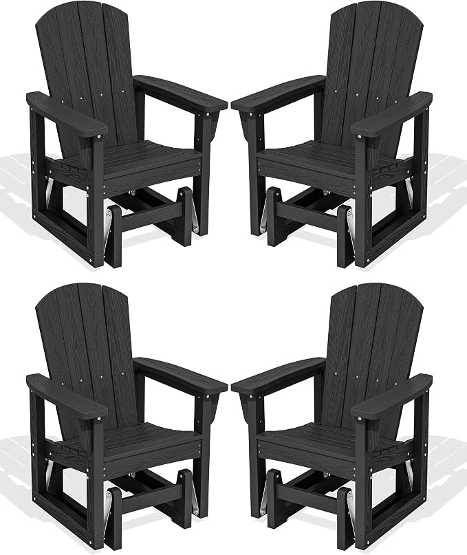 SERWALL HDPE Outdoor Glider Chair Set of 4, Wood-Like Patio Glider Rocker by SERWALL