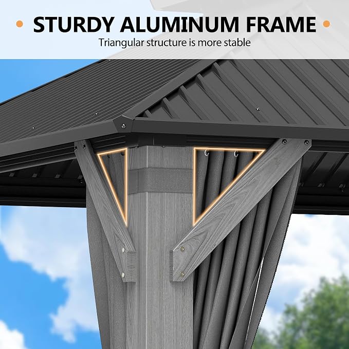 12'x16' Hardtop Wood Gazebo, Outdoor Double Roof Galvanized Steel Top Gazebo - Image 3