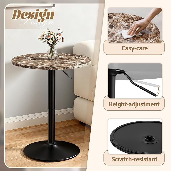 Shahoo Bar Table, Adjustable Height Pub Table 27.4-36 Inches, Cocktail Table - Image 5