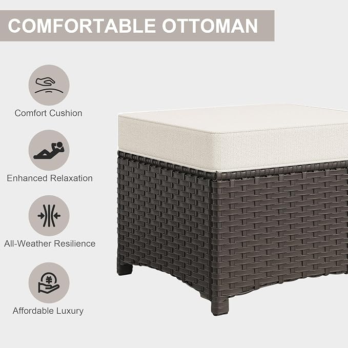 Patio Ottomans Set of 2, Outdoor 22" x 22" PE Wicker Ottoman - Image 2