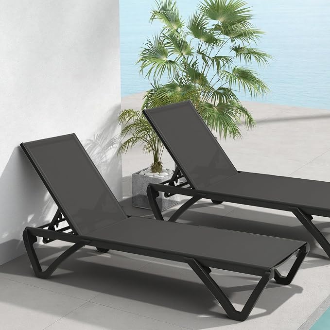 Domi Pool Lounge Chairs Set of 2, Aluminum Adjustable Outdoor Chaise Lounge - Image 7