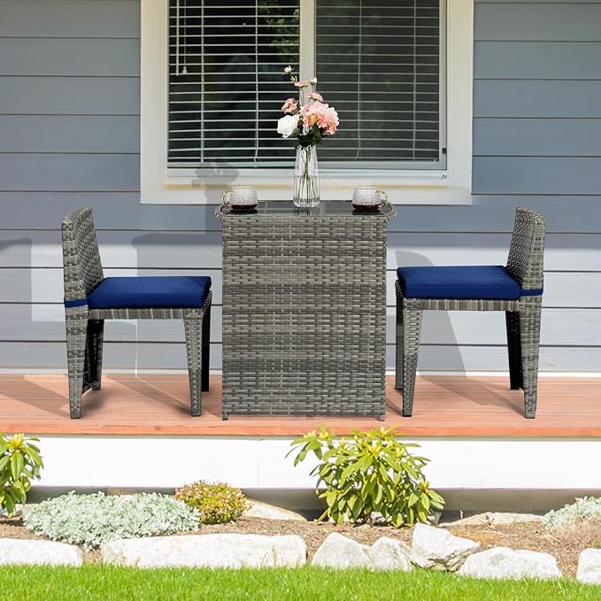 Bonnlo 3 PCS Wicker Outdoor Patio Bistro Set, Patio Furniture Set - Image 6