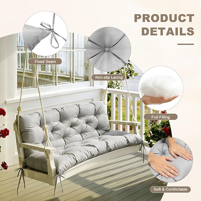 Porch Swing Cushion with Backrest, Waterproof Bench Cushion - Image 5