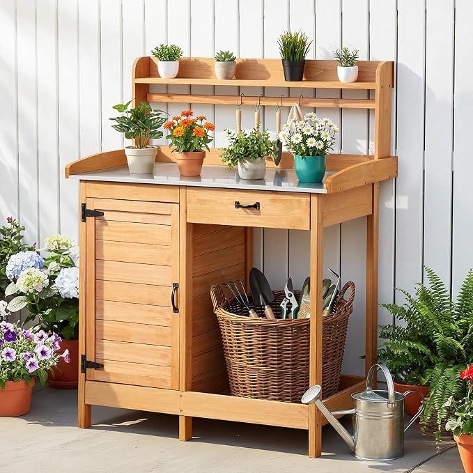 VEVOR Potting Bench Table, 3-in-1 Outdoor Gardening Wooden Workstation - Image 8