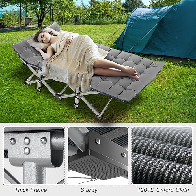 ABORON Camping Cot for Adult 28" Extra Wide, Heavy-Duty 1200D Oxford Cot for - Image 4