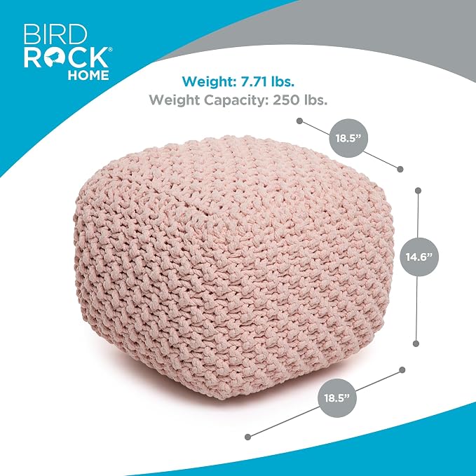 BIRDROCK HOME Square Pouf Ottoman | Cotton Braided Foot Stool - Image 3