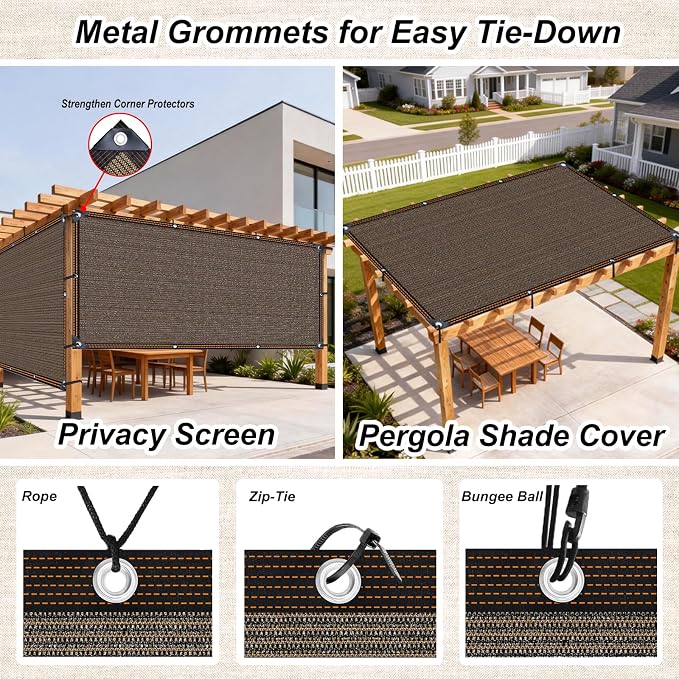 10x16.4ft Shade Cloth with Grommets, 90% Sun Shade Cloth, Coffee Brown - Image 5