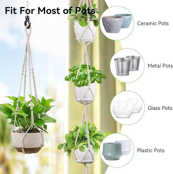 USLAI Macrame Plant Hanger Indoor Outdoor, Fits 4 to 15 Inch Pots, Strong - Image 6