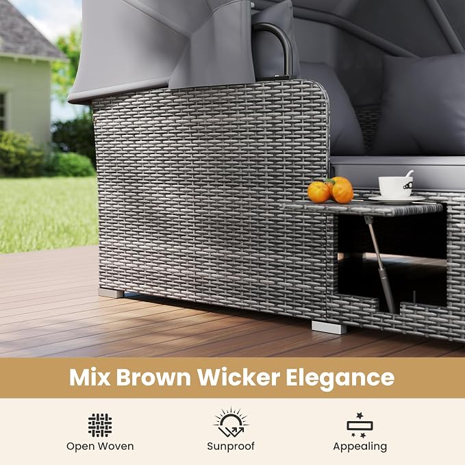 ORALNER Outdoor Daybed, 2-Person Wicker Patio Sofa - Image 5