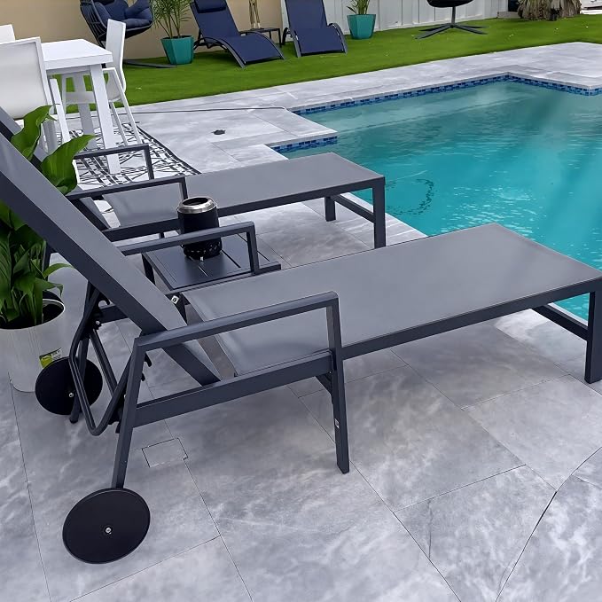 PURPLE LEAF 2 Pieces Outdoor Chaise Lounge Aluminum Patio Lounge Chair by PURPLELEAF