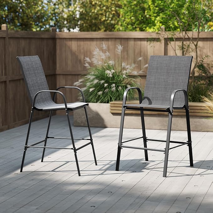 Tangkula Outdoor Bar Stools Set of 2, Enlarged Seat & Metal Frame, Tall Patio - Image 4