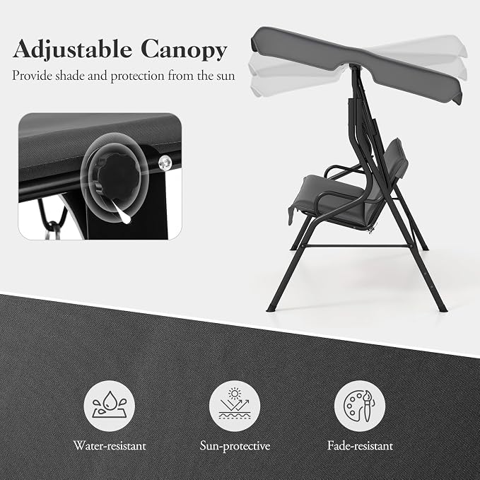 Porch Swing Outdoor, 3 Person Patio Swing w/Removable Cushion, Stand & - Image 4