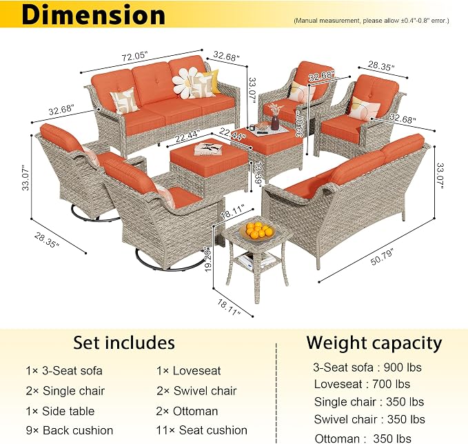 HOOOWOOO 9 Piece Patio Furniture Conversation Sets - Image 7