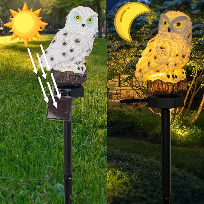 Dazzle Bright 2 Pack Owl Figure Solar LED Lights, Resin Garden Waterproof - Image 3