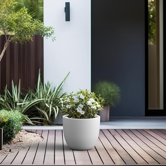 Kante 14 Inch Dia Round Concrete Planter, Indoor Outdoor Large Plant Pot - Image 6