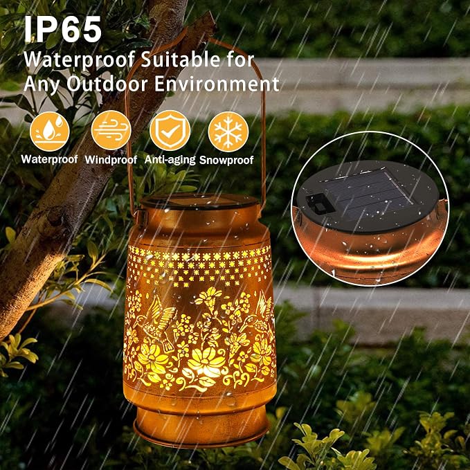 2 Pack Solar Lanterns Outdoor Hummingbird Garden Decor, Gifts - Image 8