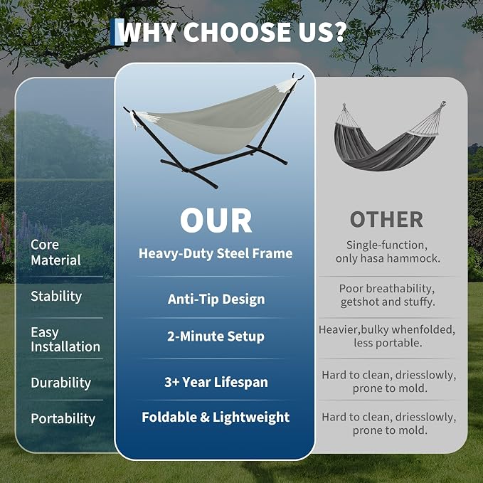 2 Person Hammocks with Stand for Outside, Double Hammocks Portable Space Saving - Image 5
