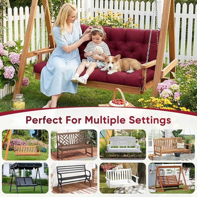 Waterproof Porch Swing Cushions 60 Inch, 2 3-Seater Replacement - Image 5