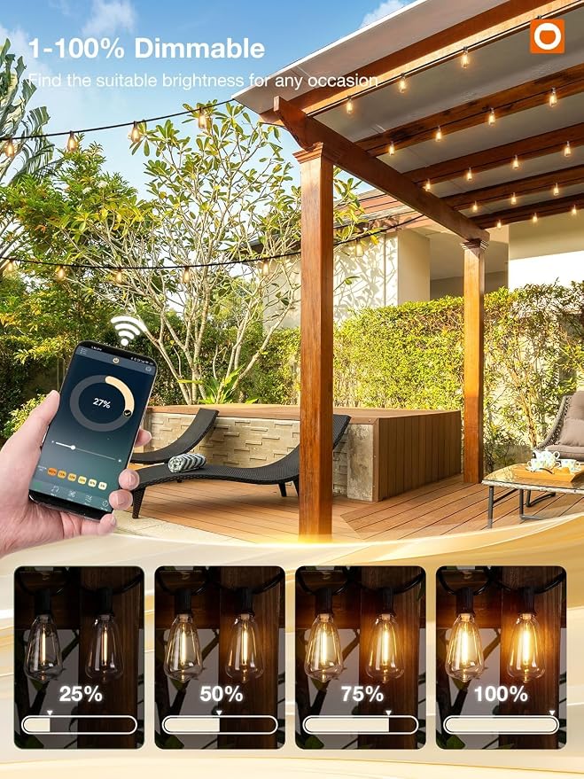addlon 48FT Smart Outdoor String Lights, Dimmable Patio Lights - Image 2