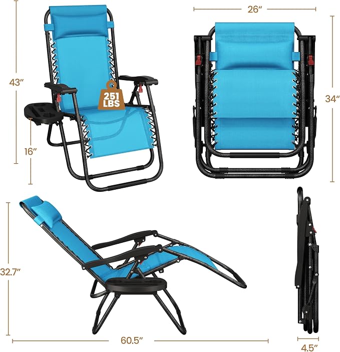 Yaheetech Zero Gravity Recliners Outdoor Adjustable Folding Reclining Lounge - Image 3