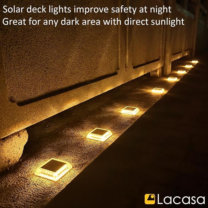 Lacasa Solar Deck Lights, 8 Pack 30LM LED Dock Lights Warm White 2700K - Image 8