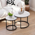 Smuxee White Nesting Coffee Table Set of 2, 23.6" Round Coffee Table Wood Grain by Smuxee