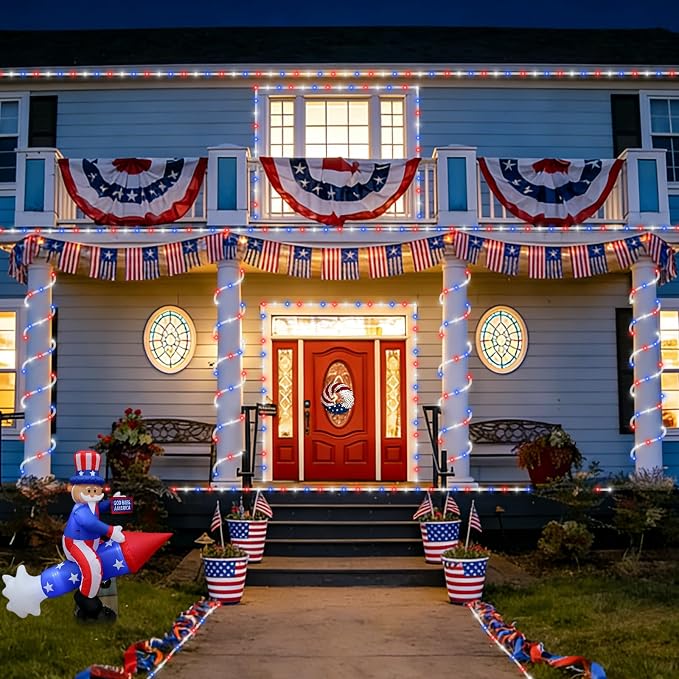 QITONG Red White Blue Solar Rope Lights, 2 Pack Each 33ft 100 LED 4th of July - Image 7