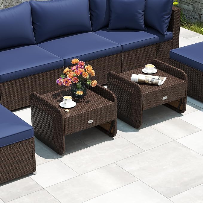 Tangkula 2 Pieces Patio PE Wicker Ottomans - Image 9