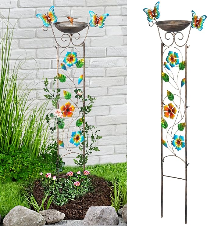 LEWIS&WAYNE Garden Trellis Bird Bath Outdoor, 40 Inch Antique Iron Garden Plant by LEWIS%26WAYNE