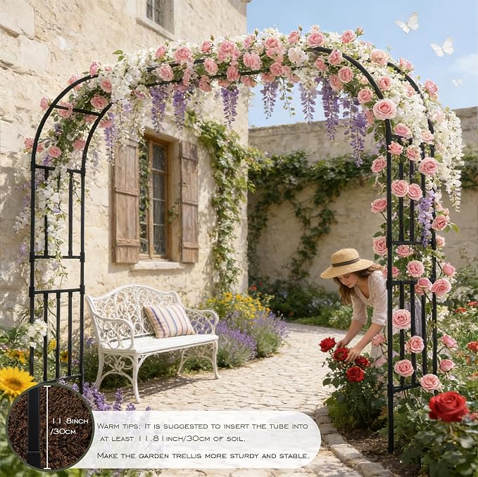 Square Tube Garden Arch Trellis, 10.5FT x 8.2FT Metal Arbor, Outdoor Trellis - Image 7