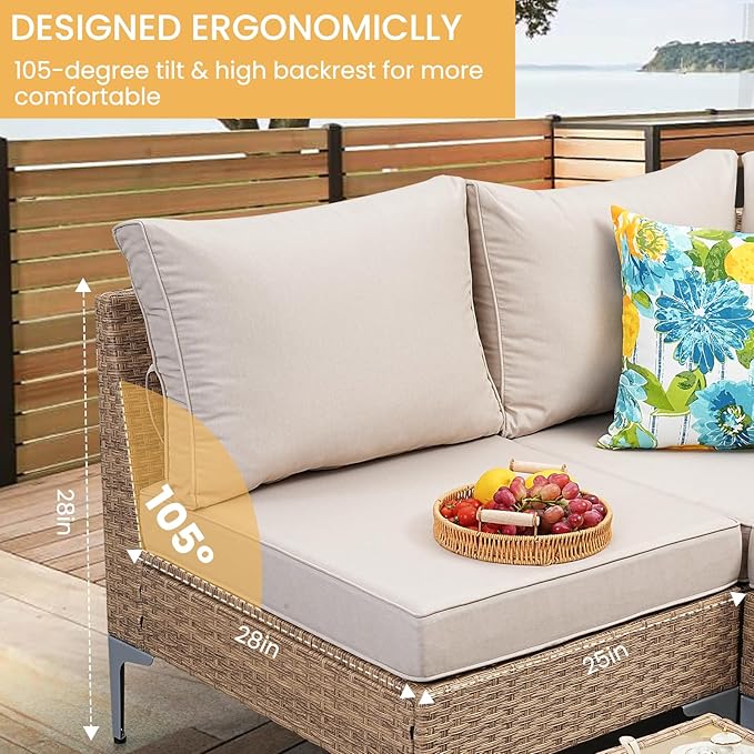 5 Piece Patio Furniture Set, Wicker Modular Outdoor Furniture - Image 3