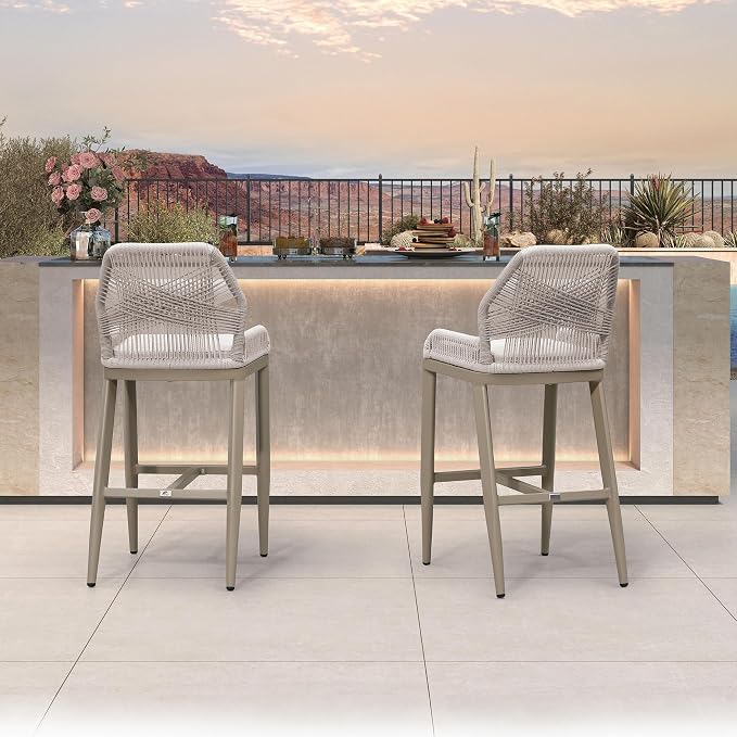 PURPLE LEAF Bar Stool 1 Piece Outdoor Bar Height Metal Stool Modern Wicker - Image 2