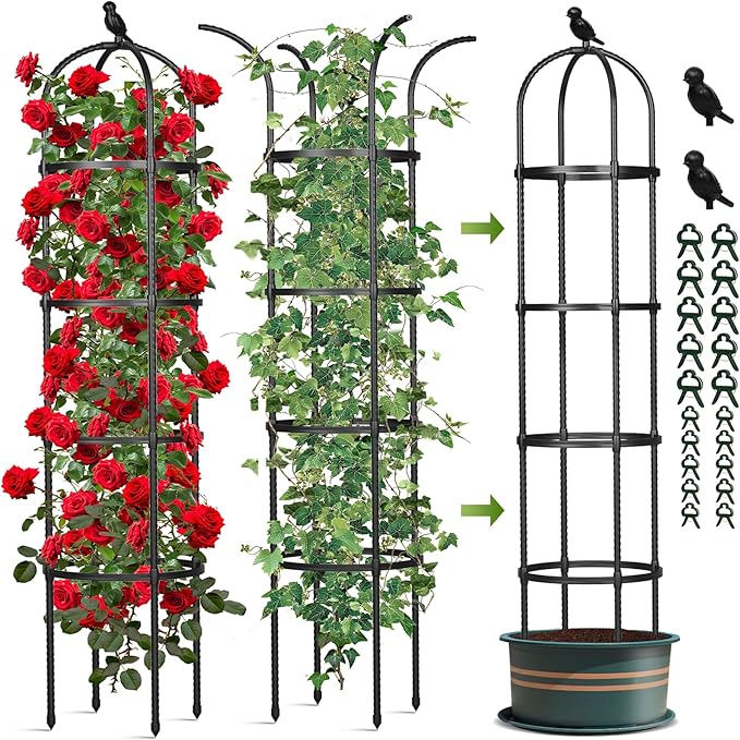 Garden Obelisk Trellis for Climbing Plants Outdoor, 6.2 FT Tomato Cage by CLFUN
