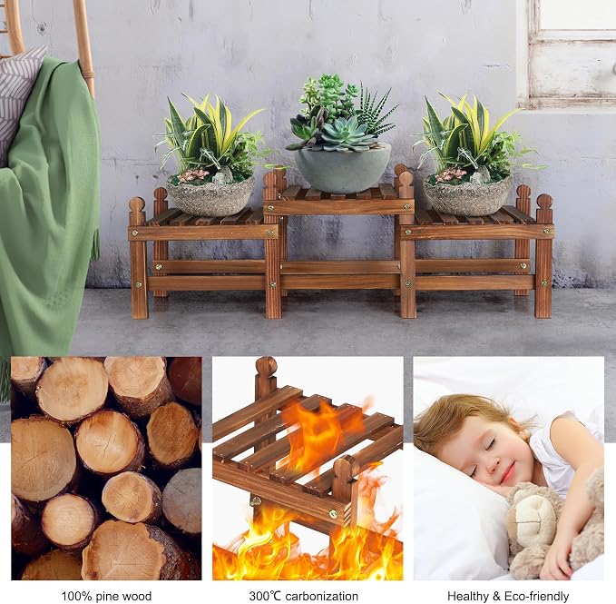 3 Tier Plant Stand Indoor, Wooden Low Plant Bench - Image 5