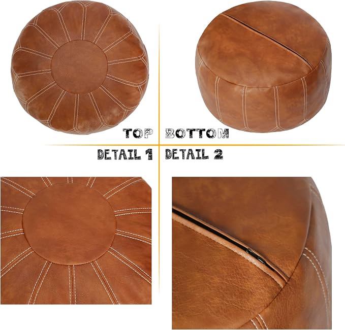 Thgonwid Unstuffed Moroccan Faux Leather Pouf Ottoman - Image 7