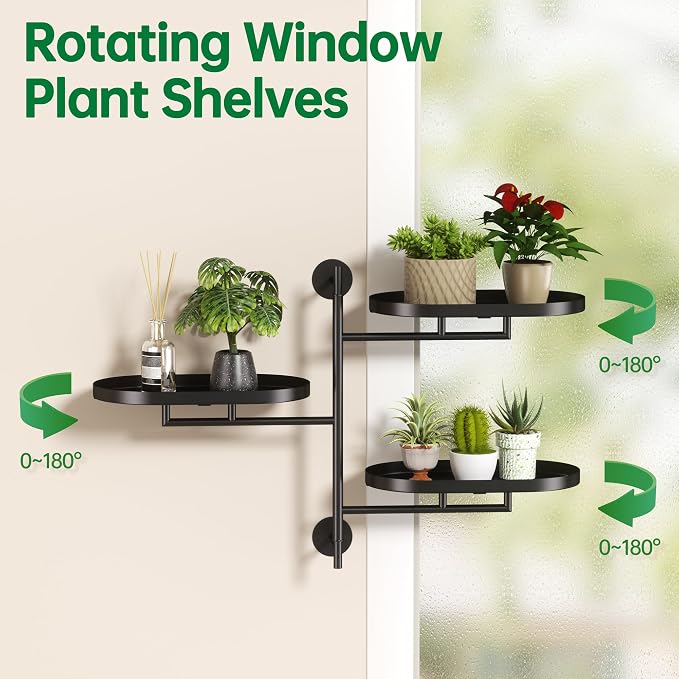 Rotating Window Shelves for Multiple Plants Indoor, 3-tier Metal Corner Black - Image 3