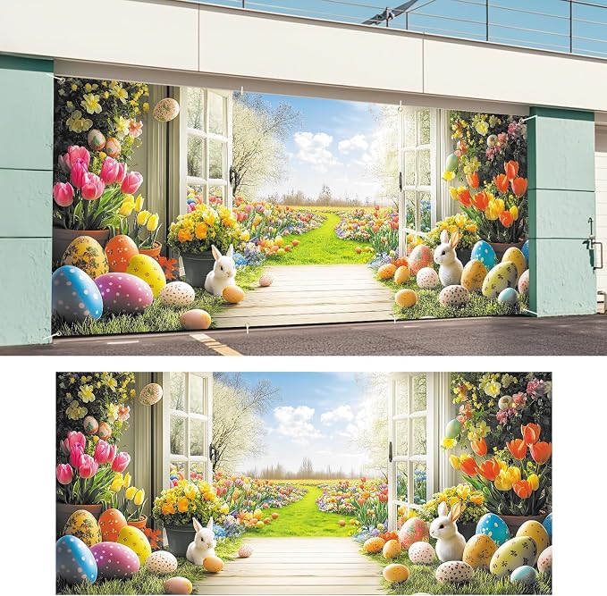 ANNA QUEEN Easter Garage Door Banner 6x13FT, Spring Garden Window Scene - Image 6